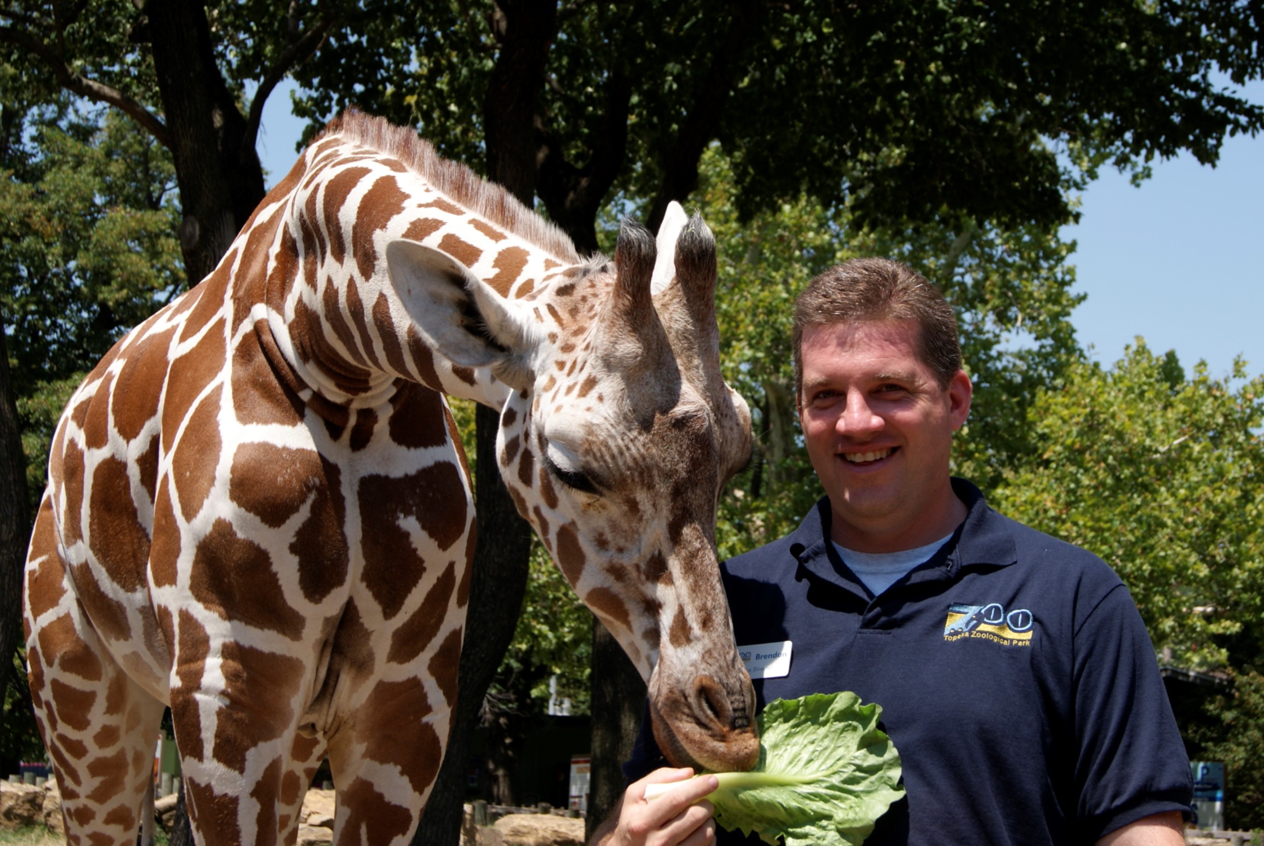 Director Brendan Wiley with Hope the Reticulated Giraffe. Both began their tenure in 2010.