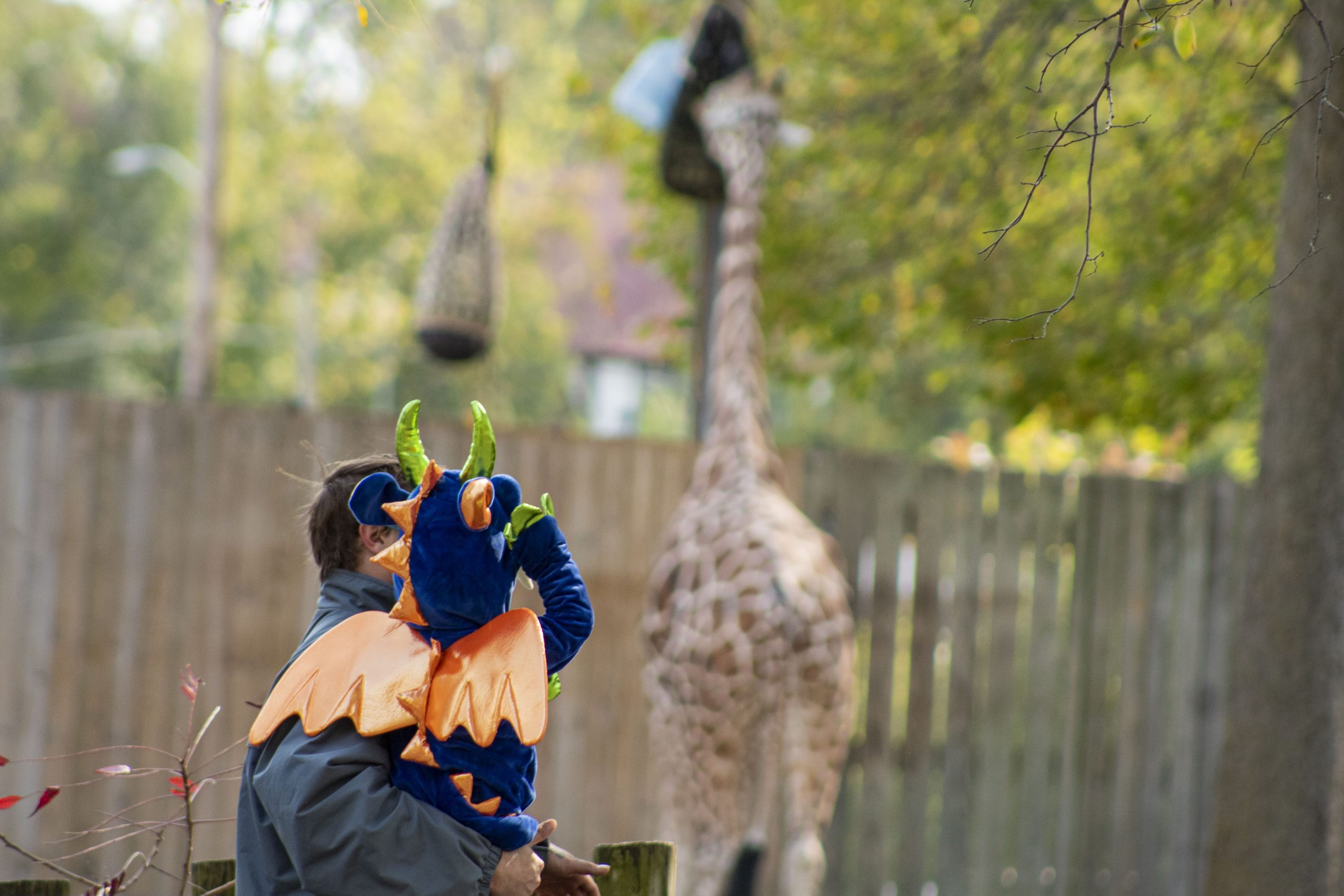 Kid in Constume with Giraffe