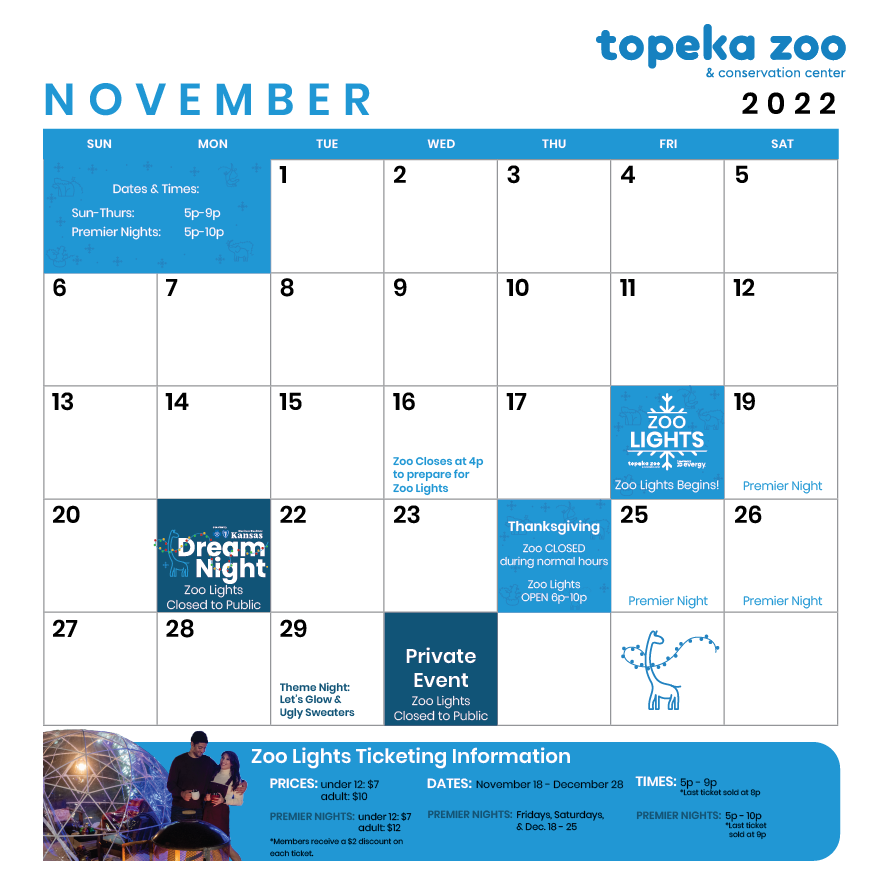 November Zoo Lights Calendar